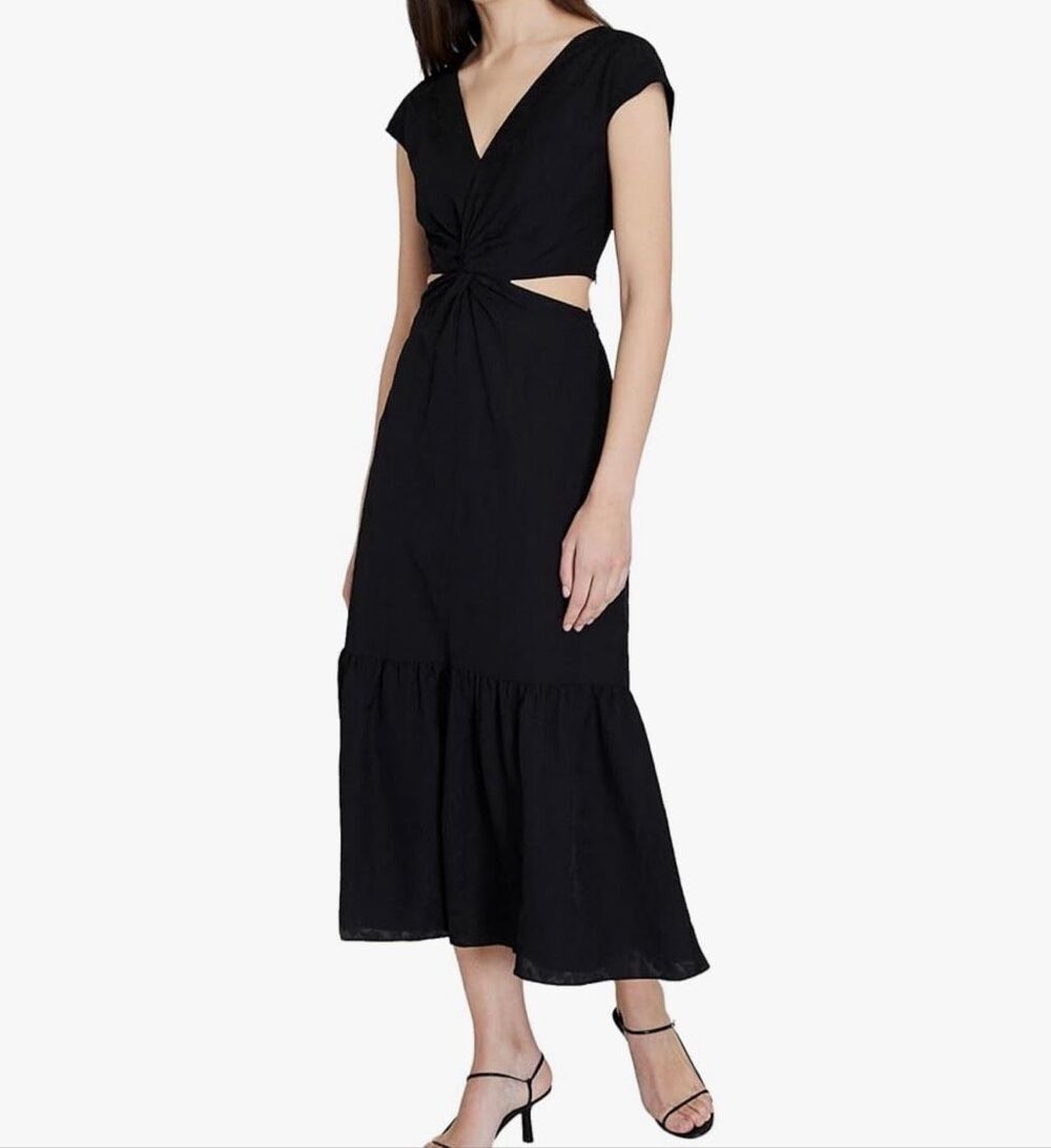 Club Monaco $328 Twist Front Cut Out maxi Dress black womens 14 NWT